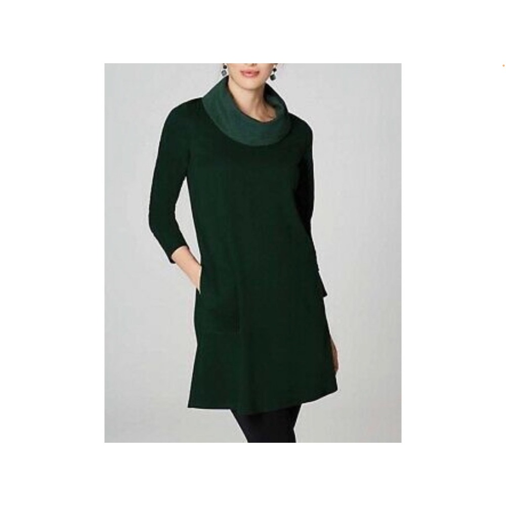 Pure Jill Forest Green Cowl Neck A-Line Pocket Dress Medium Long Sleeve EUC